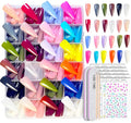576 Pcs Long Almond Press On Nails, 24 Colors Glossy False Nails Full Cover Fake Nail Tips with Adhesive Tabs & 10 Nail Stickers for Woman DIY Nail Art Practice & Daily Wear