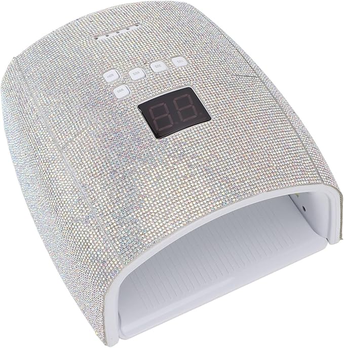 66W Nail Lamp with Rhinestones, Rechargeable Nail Lamp for Gel Nails, 15600mAh 33pcs Lamp Chips 4 Timer Setting Removable Bottom Tray Led Nail Light (US Plug)