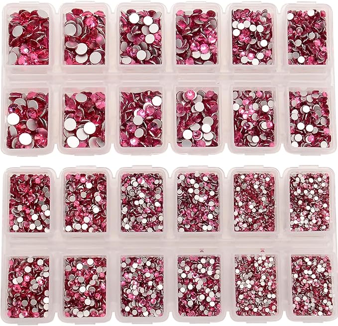 10000 Pieces Rhinestones 6 Sizes Round Crystal Glass Flat Back Rhinestones with 1Tweezers and 1Picking Pen for Nail Art Crafts Clothes Bags DIY (Rose)