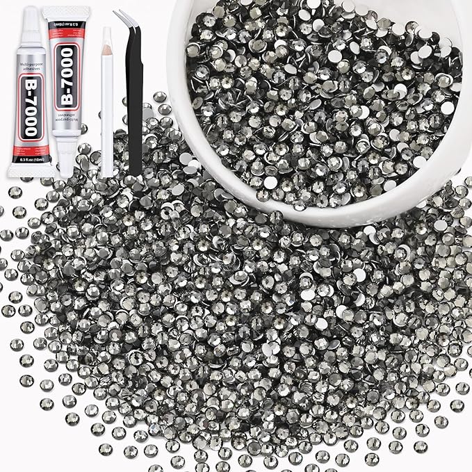 3000PCS SS12/3mm Crystal Rhinestones (Black Diamond) with 2Pcs 10ml B7000 Jewelry Glue, Bedazzling Flatback Glass Rhinestones for Crafting, Gems Diomand Charms for Tumbler Shoes Clothing Mugs Nail Art