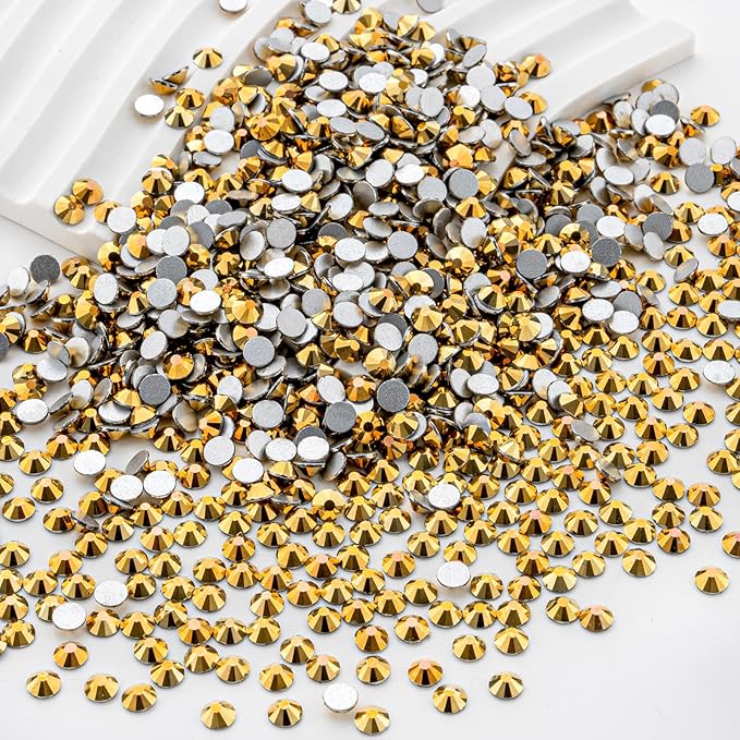Flatback Rhinestones Bulk, 14400PCS Gold Rhinestones for Clothes DIY Decoration Crafts, Gold, SS16, 3.8-4.0mm