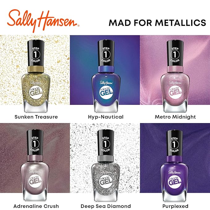 Sally Hansen Miracle Gel Salon Quality Nail Polish | Gel-Like Formula, Two-Step System, No UV Light Needed, Long Lasting | Opaque, Shimmery | 204 Adrenaline Crush | Metallic Plum Brown Nail Polish