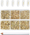 Beadsland 7200pcs Flatback Rhinestones,Gold Rhinestone Nail Gems Round Crystal Rhinestones for Crafts,Mixed 6 Sizes with Wax Pencil Kit, SS3-SS10,Metal Sunlight