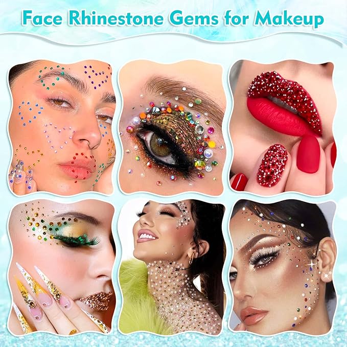 5608Pcs Makeup Rhinestones with Face Glue, Flatback Colorful Face Gems Crystal AB&Clear Eye Jewels with Pickup Dotting Tools for Eye, Body Makeup, Nail Art and DIY Crafts