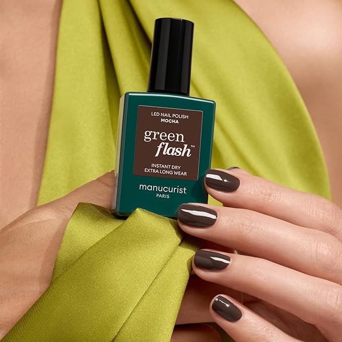 Manucurist Green Flash Mocha - Dark Brown with Cool Undertones Gel Nail Polish - 12-Free Nail Polish, Organic Origin (84%) - Made in France - 0.5 fl oz