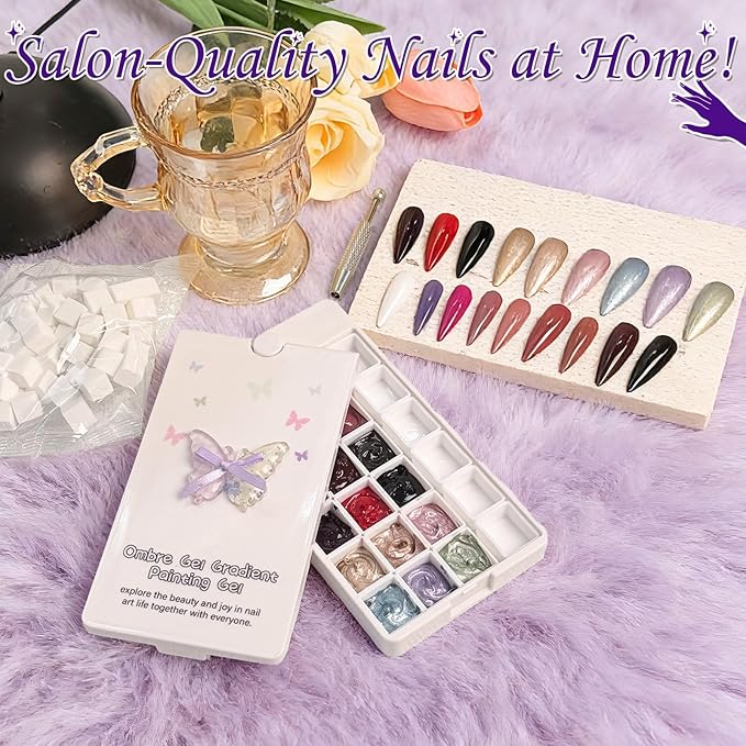 18 Colors Patting Gel Polish & Tools Kit - Pat Pat Gel Polish Palette for Ombre Nails，UV/LED Cured Gradient Blooming Manicure Kit DIY with Nail Sponges & Tools