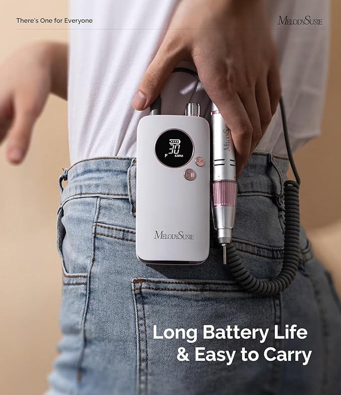 MelodySusie Entry-Level Clip-On Rechargeable Nail Drill, SC320F 30000RPM E-File with Pastel & Colorful Design for Manicure Shaping & Gel Removal, Ideal for Training, Nail Art Practice & Home Use.