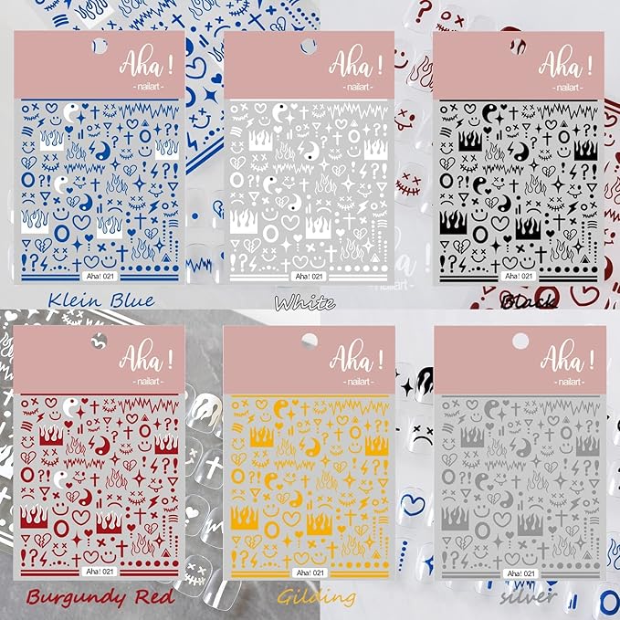 6 Sheets Nail Art Sticker Decals for Men, ins Minimalist Style Klein Blue Flame Nail Art Sticker Decals Impressionist Lines Star for Men Girls Nail Art Decoration (6 Colors)