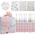Pintada 12-Color 0.7mm Fine Tip Nail Art Pen Set with 13 Sheets Nail Stickers - Waterproof Quick-Drying Nail Art Markers for DIY Nail Design, Greeting Cards, Object Painting, Holiday Doodling