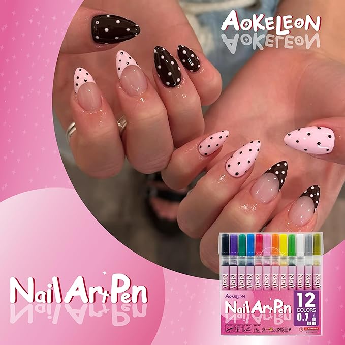 12 Colors Nail Art Pens Set 3D Nail Polish Pens Graffiti Dotting Pen Acrylic Paint Pens Point Liner Pen Drawing Painting for Nails Art Design Manicure Nail DIY Decoration (Multi-color B)