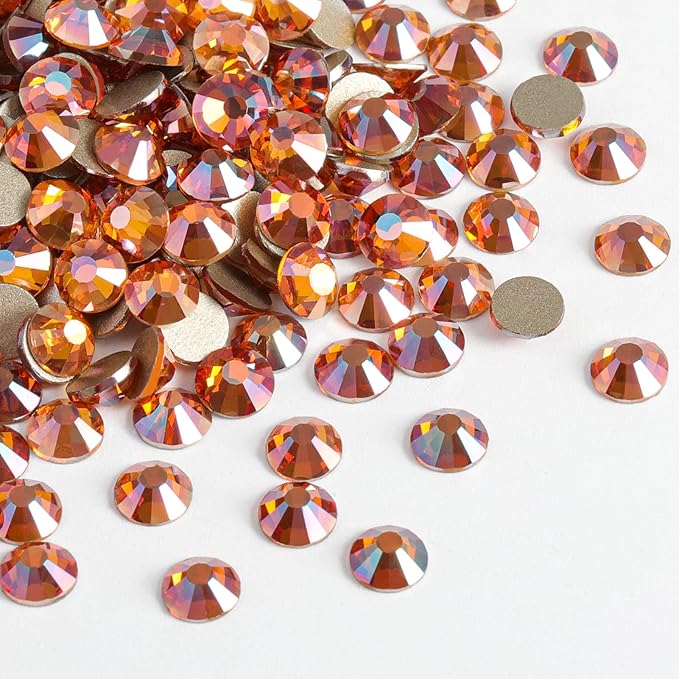 Beadsland Flat Back Crystal Rhinestones Round Gems for Nail Art and Craft Glue Fix, Amber, 2.7-2.9mm, SS10/1440pcs