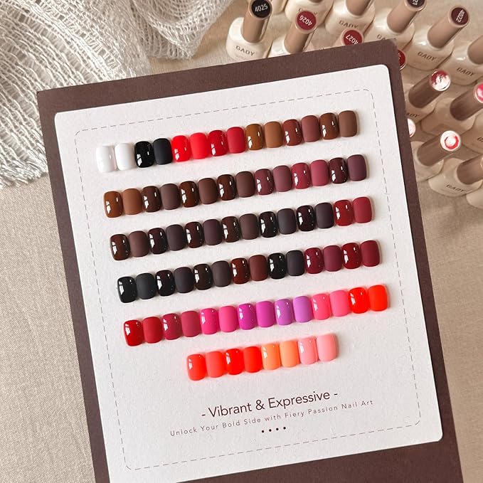 GAOY 42 Pcs Gel Nail Polish Kit, Red Brown Colors Fall Winter Gel Nail Polish Set with Glossy & Matte Top Coat and Base Coat for Salon and DIY Manicure at Home
