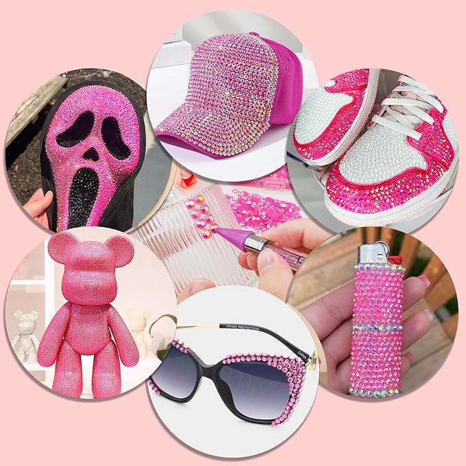 Canvalite 25000PCS Resin Jelly Rhinestones for Crafting,Hot Pink AB Flatback Gems, Bedazzling Crystal with 5x2.5g B7000 Jewelry Glue and Tweezers Dotting Pen for DIY Crafts Clothing Shoes Nail Art