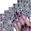 Embossed Halloween White Ghost Nail Stickers Decals Black Spider Web Bat Nail Art Sticker Decal Blood Drop Nails Sticker Self-Adhesive Spider Nails Decal for Women Halloween Decor