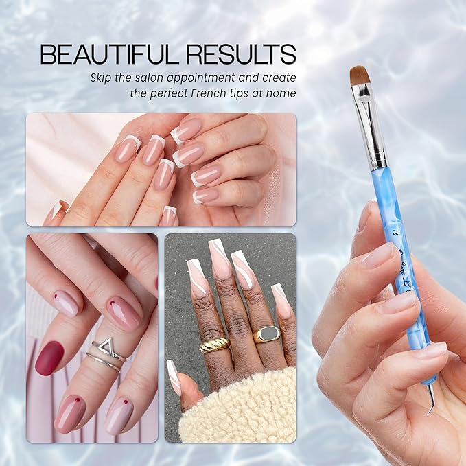 Ivy L Premium 2 Way French Gel Acrylic Nail Art Kolinsky Brush with Dotting Tool for Professional Manicure Cuticle Clean up Nail Art Design (Size # 16, Blue Marble)