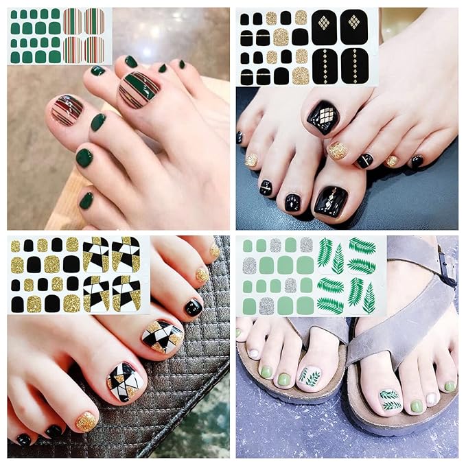 DANNEASY 30 Sheets Toe Nail Stickers Toenail Polish Strips Full Nail Wraps for Women Self Adhesive Toe Nails Polish Stickers Gel Toenails Strips Manicure Sticker Nails Art Accessories with File