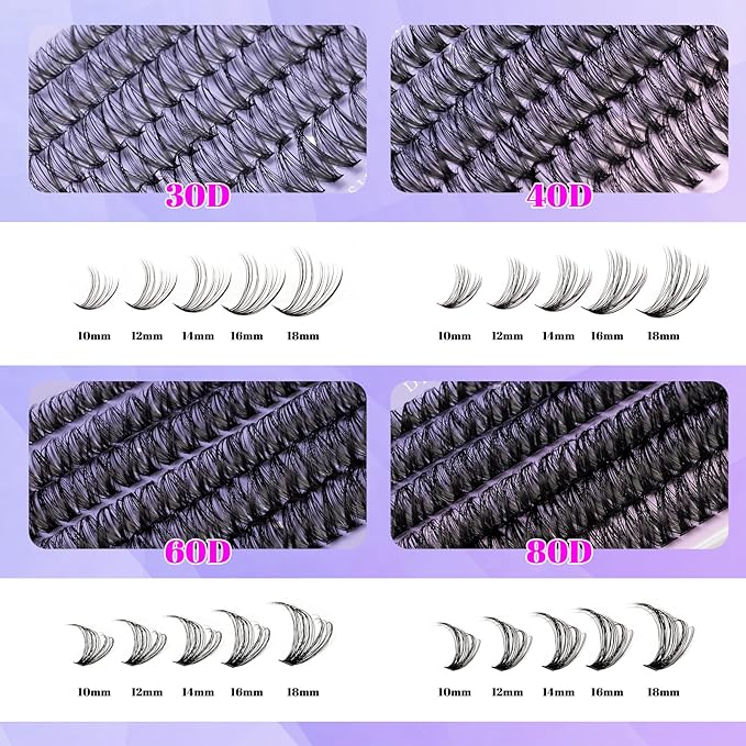 Ocean Pearl Lash Clusters 600pcs 10-18mm Lash Clusters kit 30/40/60/80D Cluster Eyelash Extensions Kit,Eyelash Clusters,Eyelashes,DIY Lashes Clusters Extensions kit with lash adhesive+sealer+tweezers
