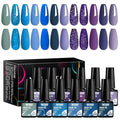 MTSSII Gel Nail Polish Set 12 Colors Blue Purple Gel Polish Kit Baby Blue Lavender Dark Purple Glitter Gel Nail Polish Aquamarine Mermaid Soak off Uv LED Gel Manicure DIY Nail Home