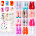 FANDAMEI Press On Nails for Girls, 12 Style Press On Nails for Kids, 6 Sheet Heart Fruit Flower Nail Stickers for Kids, 3D Rhinestone Stickers Face Gems Mermaid Colorful, Nail Art Kit for Girls