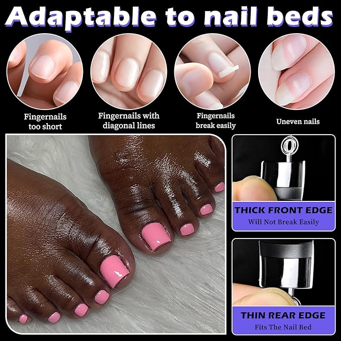 600pc French Fake Toenails Gel Toe Nail Tips Clear Press on Toenail Short Square, Half Cover Toes Fake Nails Tips Clear Gel Toenails Extrension False Toe Nail Press ons Feet Artificial Toenail Tip
