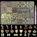 KINGNAME 200 PCS Gold Nail Charms Set with Hearts, Crowns, Cherries, Dollar Signs for Nail Art Decoration Jewelry