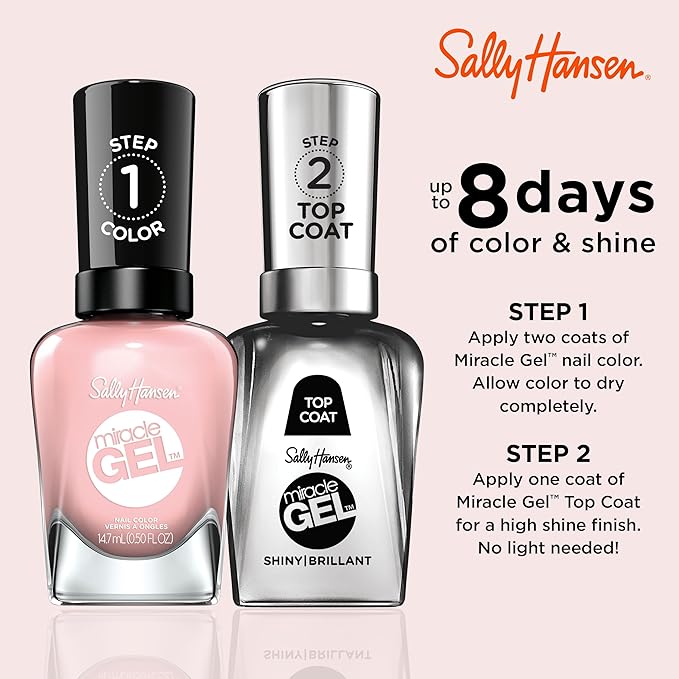 Sally Hansen Miracle Gel Salon Quality Nail Polish | Gel-Like Formula, Two-Step System, No UV Light Needed, Long Lasting | Opaque, Glossy | 238 Regal Rosé | Blush Pink Nail Color