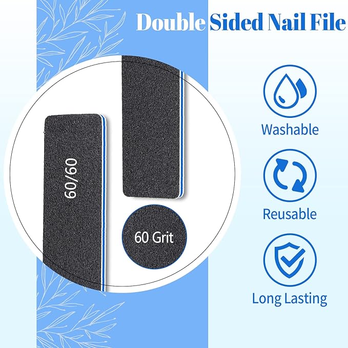Black Rectangle 60/60 Grit Nail Files, 50 Pcs Professional Double Sided Emery Board, Reusable Washable Coarse Tool for Acrylic & Gel Nails, Home Salon Application