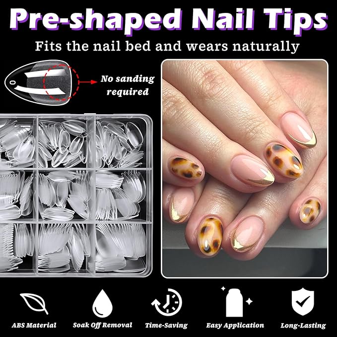 LoveOurHome 360pc Short Almond Nail Tips Clear Fake Nails Short Almond Gel Nail Tips Full Cover Acrylic Nails Clear Press on Nails XS Stiletto False Nail 15 Sizes Fingernail for Gel Nail Extension
