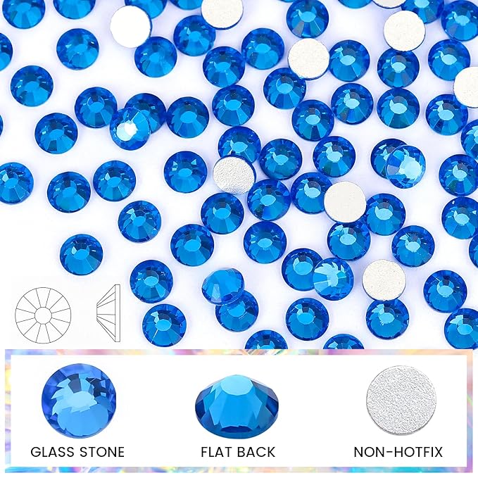 Capri Blue Rhinestones Flatback Rhinestone for Crafts Glass Nail Rhinestones Nail Gems Crystals for Makeup Bags Shoes Decoration DIY(SS8,1440pcs,Capri Blue)
