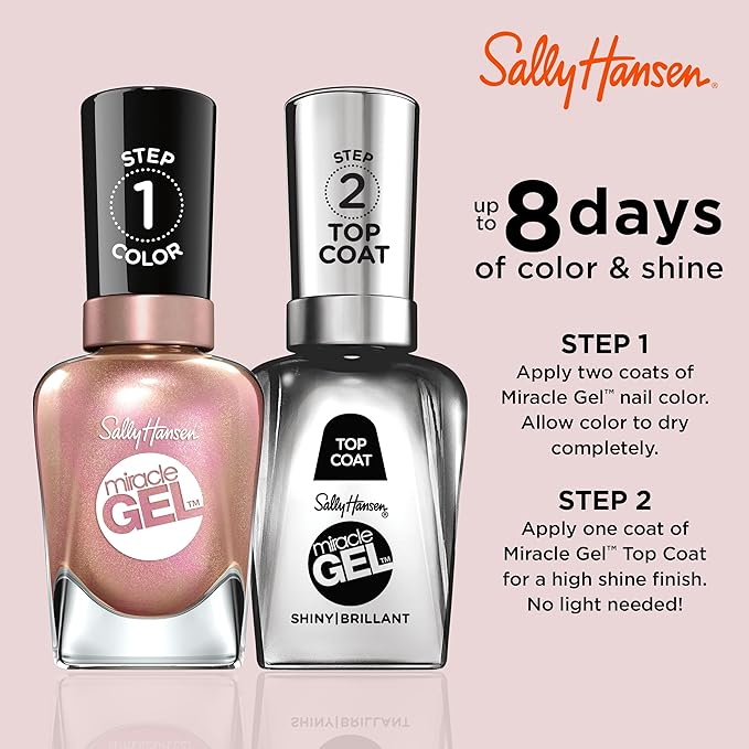 Sally Hansen Miracle Gel Salon Quality Nail Polish | Gel-Like Formula, Two-Step System, No UV Light Needed, Long Lasting | Opaque, Shimmer | 174 Shhhh-Immer | Rose Gold Nail Color