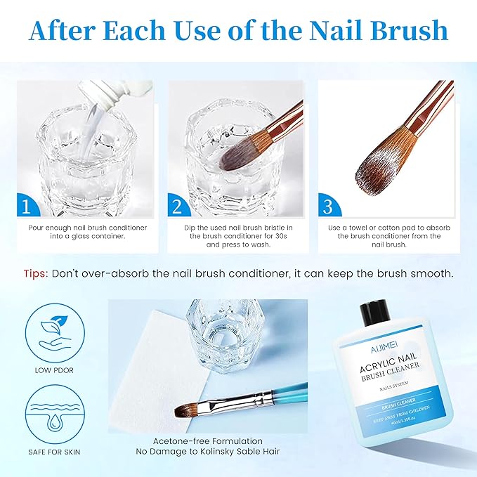 AIJIMEI 40ml Nail Brushs Cleaner Easy to Clean Brushes Professional Nail Brush Cleaner for Gel and Acrylic Nail Brush Cleaning or Home Nail Salons (1pcs)