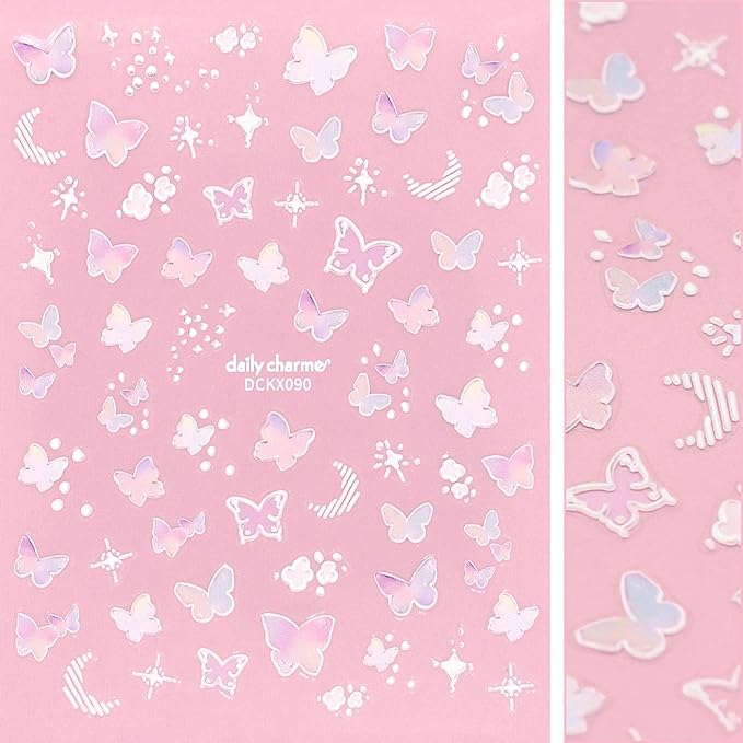Daily Charme Butterfly Self-Adhesive Nail Art Sticker Decals Bundle Spring Ethereal and Celestial Butterfly Nail Art Designs for Women DIY Manicure