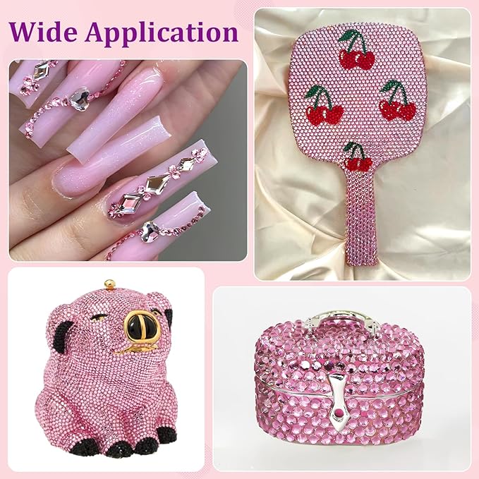 16000Pcs Resin Rhinestones with Tweezers for Crafting, Dark Pink 2-6mm Mixed Sizes Bedazzling Crystal with 3Pcs 10ml B7000 Jewelry Glue for DIY Crafts Clothing Tumblers Shoes Fabric Nail Art
