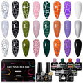 MTSSII Super Easy Crackle Gel Nail Polish 12pc Set - 7 Colors + White, Silver, Black - Base & Top Gel, Quick Dry Nail Art Kit - Fall Gift for Women