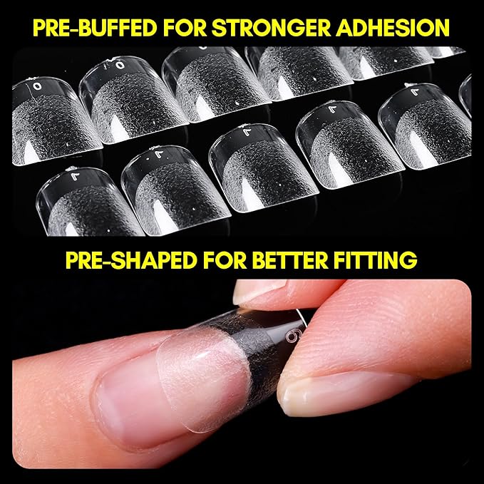 Makartt Nail Tips Extra Short Square: 120pcs Full Cover Pre-shape Half Matte Soft Clear Fake Gel Nail Tips Acrylic, 12 Sizes French Press on Extension Salon Home DIY