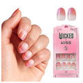 WICKED X KISS Press On Nails, ‘Pink Perfection’, Pink, Short Oval, Waterproof, Chip Proof, Smudge Proof, 28 Fake Nails, Gel Nail Glue (2g), Mini Nail File, & Manicure Stick
