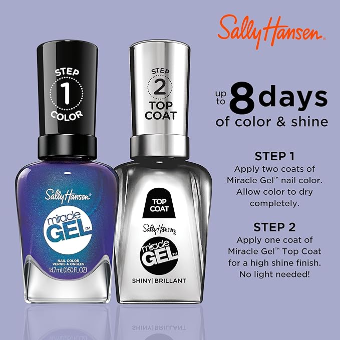 Sally Hansen Miracle Gel Salon Quality Nail Polish | Gel-Like Formula, Two-Step System, No UV Light Needed, Long Lasting | Opaque, Glossy | 573 Hyp-Nautical | Deep Indigo Nail Polish