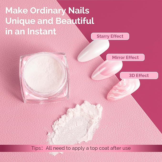 MelodySusie White Chrome Nail Powder for Gel Nails,Pearl Powder Mirror Effect Pigment Pearlescent Mermaid Pigment Pearl Glitter for Home DIY Salon Use Visit The MelodySusie Store