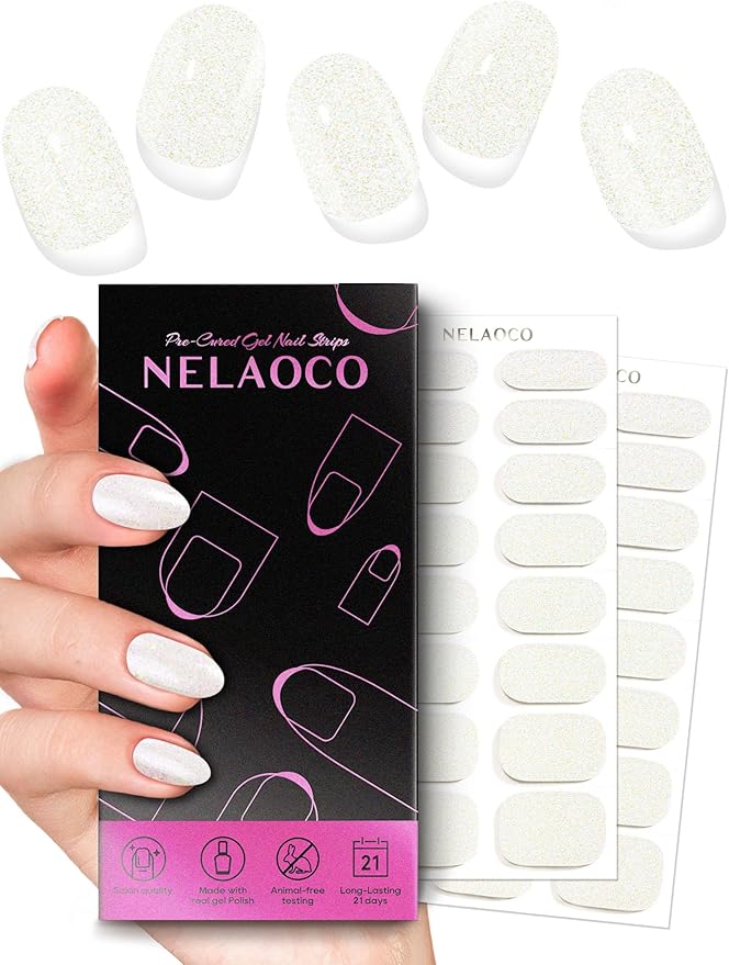 Nail Polish Strips – 32PCS UV Free Salon Quality Wraps, Long Lasting Gel Nail Stickers for Women (Snowflake White)