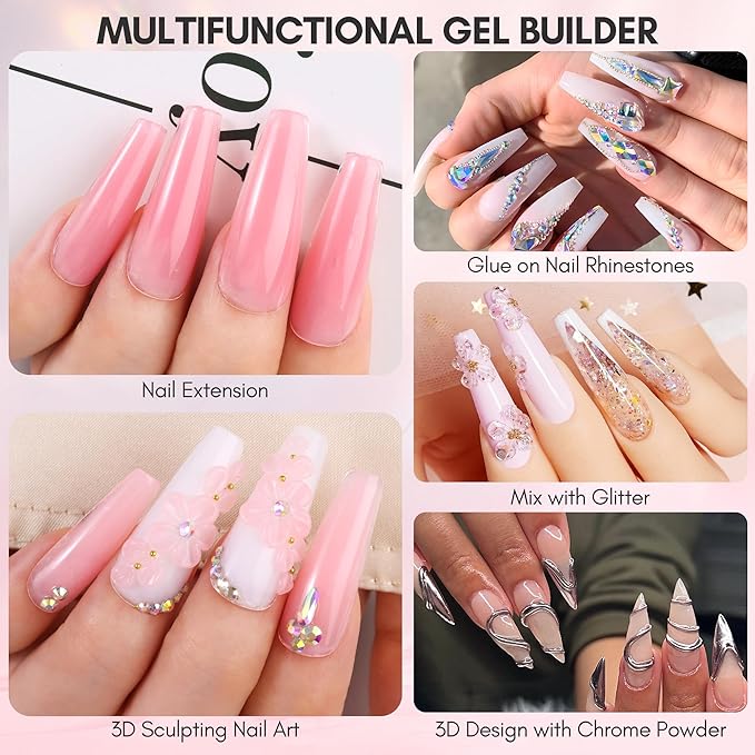 Makartt 3D Sculpting Gel: 3D Gel Nail Art Non-Sticky Carving, Multi-Functional Solid Gels Builder for Nails Starter Kit, Clear Nude Pink 4 Colors for Extension, Molding Hard Gels DIY Manicure