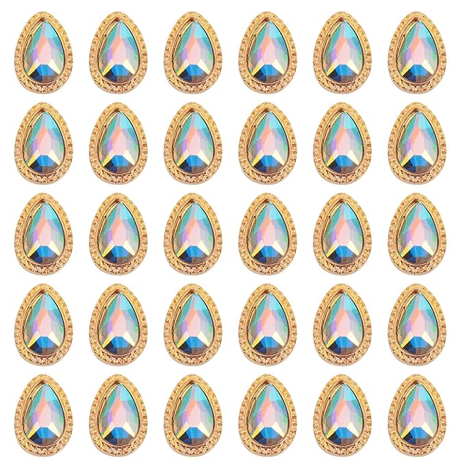 Beaupretty 30Pcs Crystal Nail Art Rhinestones 3D Glitter Waterdrop Oval Nail Gems Stone DIY Jewelry Flat Back Nail Studs Manicure Stickers for Nail Decor Phone Charms