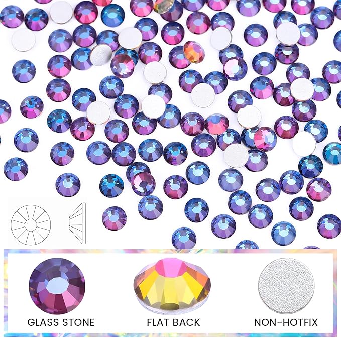 Flatback Rhinestones Non Hotfix Rhinestones for Crafts Glass Nail Rhinestones Nail Gems Crystals Rhinestones for Makeup Bags Shoes Decoration DIY(SS10,1440pcs,Blue Flame)