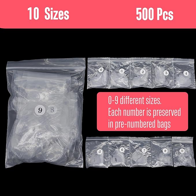 NOVO OVO Halloween 500 pcs Hawk Curved Trasnparent Extra Super Extreme Deep Curve Half Cover Long Square Tapered Eagle Claw False Nail Extension Tips Acrylic Nail 10 Sizes Bag Packaging Art Salon DIY