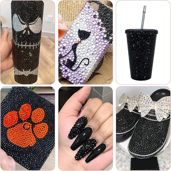 Black Rhinestones for Bedazzling with B7000 Jewelry Glue, Resin Rhinestones for Crafting Crafts DIY, Bedazzler Kit Gems for Clothing Shoes Tumblers Fabric Nail Art Assorted Size 2/3/4/5mm