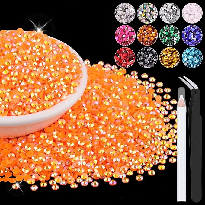 8000PCS 3mm Resin Jelly Rhinestones in Bulk (Orange AB), Bedazzling Flatback Crystals Rhinestones for Crafting DIY Nail Decoration, Gems Diomand Charms for Tumbler Shoes Clothing Fabric