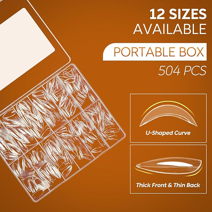 Nicedeco Gel Nail Tips Medium Stiletto Shape Nails, 504Pcs Clear Soft Tips Full Cover False Nails for Gel Nail Extensions Press on Nails - 014