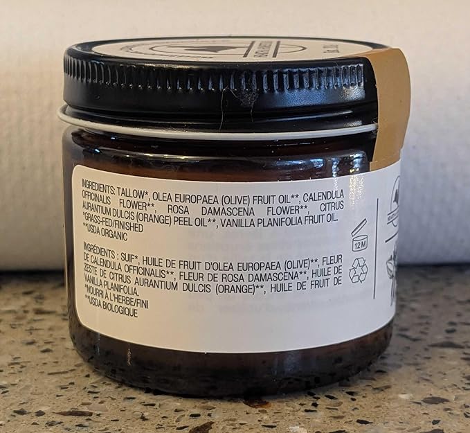 Hearth and Homestead: Handmade Whipped Tallow Balm (Vanilla Orange) - Organic Body Butter with Infused Olive Oil, for Eczema, Rosacea, Baby - 1.3 oz
