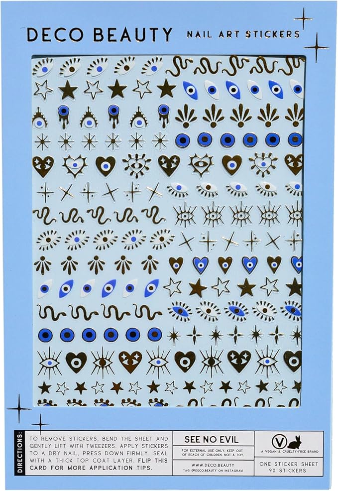 Deco Beauty See No Evil -Super Thin & Easy-to-Apply Nail Art with The Cutest Designs-Durable & Long-Lasting Nail Art Stickers and Decals for Women, for DIY at-Home Manicures & Salon-Quality Nails