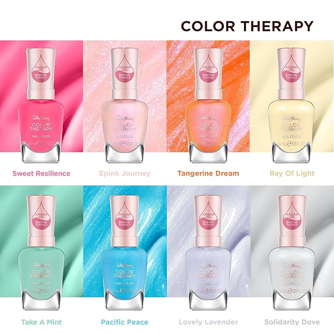Sally Hansen Color Therapy Nail Polish | Biotin, Argan Oil, Long Lasting, Healthy Nails, Nail Strengthener, Opaque, Shimmery | 290 Tangerine Dream | Orange Coral Nail Color