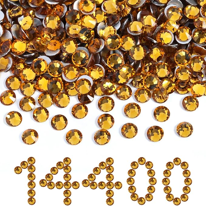Beadsland Flatback Rhinestones Bulk,14400pcs Topaz Rhinestones for Nails Crafts Clothes DIY Decoration, Topaz, SS6, 1.9-2.1mm
